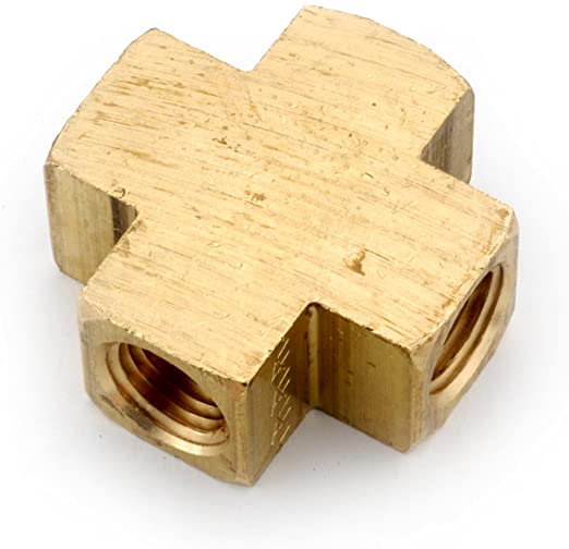 Anderson Metals 06102 Brass Pipe Fitting, Barstock Cross, 1/4" x 1/4" x 1/4" x 1/4" NPT Female Pipe