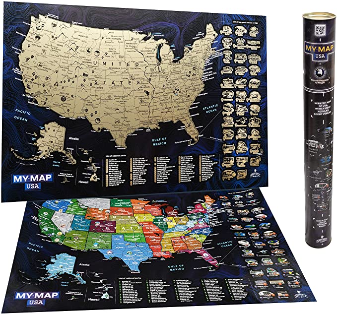 Scratch Off map USA with List of TOP Sport venues Bucketlist USA National Parks 16x24 Travel map, Premium Gift, US map, United States Scratch Off map Wall Poster Push pin map USA