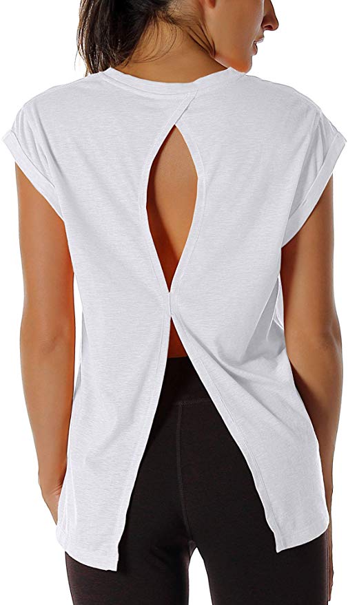 icyzone Open Back Workout Top Shirts - Yoga t-Shirts Activewear Exercise Tops for Women