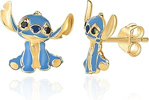 Disney Womens 3D Stitch Stud Earrings, Official License Flash-Plated and Enamel Sterling Silver Stud Earrings