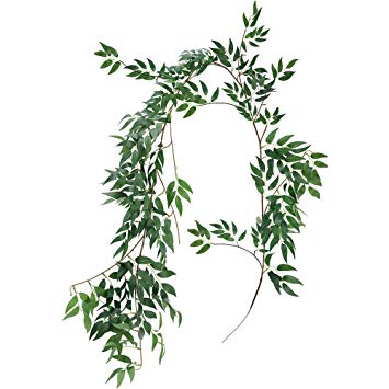 Supla 5.7 Feet Artificial Hanging Willow Leaves Vines Twigs Fake Silk Willow Plant Leaves Garland String in Green for indoor/outdoor Wedding Decor Jungle Party Supplies Greenery Crowns Wreath