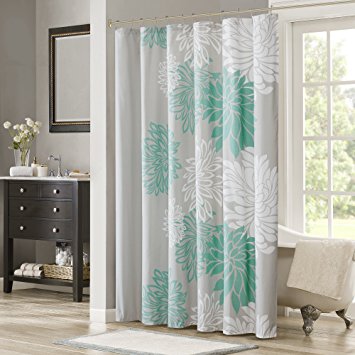 Comfort Spaces – Enya Shower Curtain – Aqua, Grey – Floral Printed- 72x72 inches