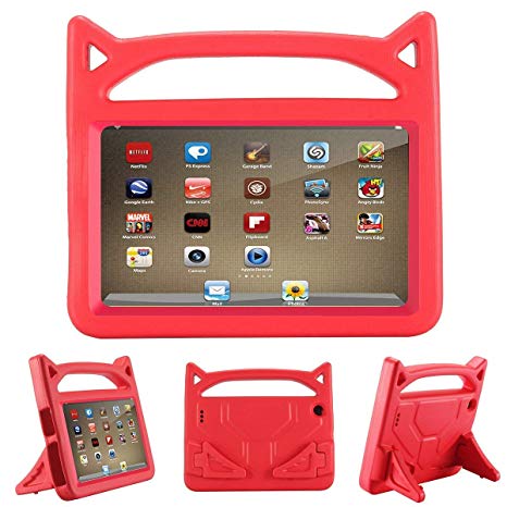Lmaytech Cute Kids Case for Fire HD 8 - Lmaytech Light Weight Shock Proof Handle Friendly Convertible Stand Kids Case for Fire HD 8 inch Display Tablet (Fire HD 8 Case, red)