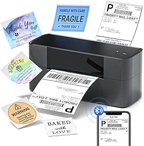 Phomemo Bluetooth Thermal Label Printer, 4x6 Thermal Shipping Label Printer for Small Business, 245-BT Bluetooth Shipping Label Printer for Shipping Packages, Compatible with iPhone, USPS, Amazon