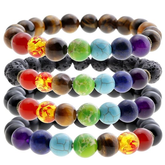 JOVIVI 7 Chakras Gemstone Bracelet Natural Stones Yoga Reiki Prayer Stone - Pack of 5