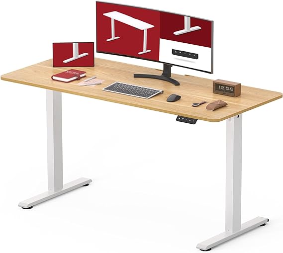 SANODESK QS1 110 x 60 cm Escritorio Elevable Eléctrico con Tablero Escritorio Regulable en Altura Eléctrico Telescópico Bidireccional con Control de Memoria y Tecnología Anticolisión (Arce Blanco)