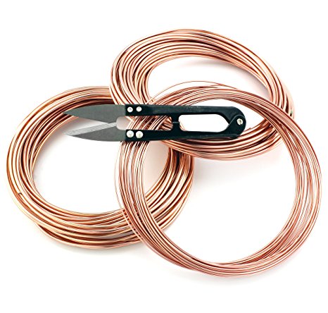 Bonsai Trimming Scissors with Bonsai Training Wire 3-32ft Rolls-1mm, 1.5mm, 2.0mm, Complete Set of Bonsai Growing and Training Wire-3 Sizes