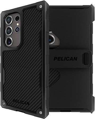 Pelican Shield - Samsung Galaxy S24 Ultra Case [6.8"] [Wireless Charging] [21ft MIL-STD Drop Protection] Phone Case for Samsung Galaxy S24 Ultra - Heavy Duty Cover w/Belt Clip Holster Stand - Carbon