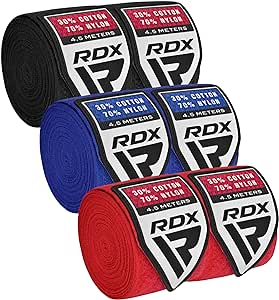 RDX Boxing Hand Wraps Inner Gloves, 180 Inch 4.5m Elasticated Thumb Loop Bandages, Mexican Style Under Mitts Wrist Wrap Protection Muay Thai MMA Kickboxing Martial Arts Punching Bag Training Men Women