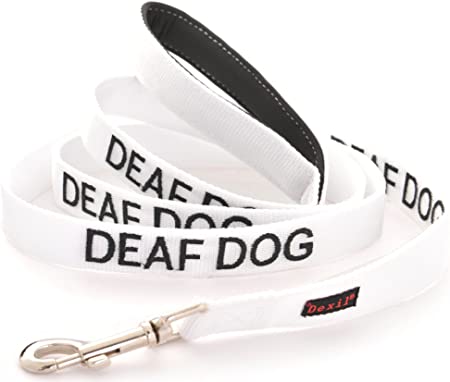 DEAF DOG White Color Coded 2 4 6 Foot Padded Dog Leash (No/Limited Hearing) PREVENTS Accidents By Warning Others of Your Dog in Advance (Standard Leash)