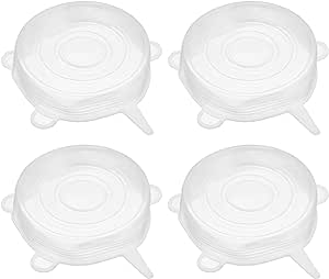 uxcell Silicone Stretch Lids, 4Pack 3.74" Round Container Lid Silicone Bowl Covers Reusable Silicone Lids for Cups, Bowls and Food Cover, White