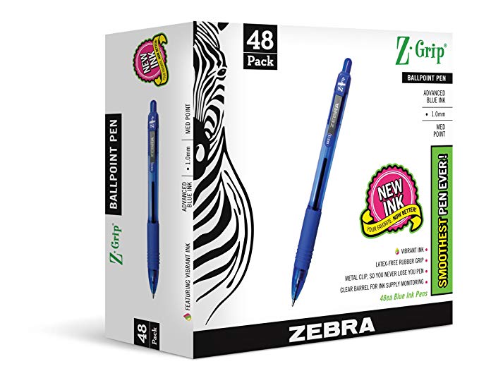 Zebra Pen Z-Grip Retractable Pen, 48-Pack, Blue (22248)