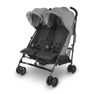 UPPAbaby G-Link V2 Double Umbrella Stroller / Lightweight Design / One-Step Fold   Recline / XL Basket   Canopy / Cup Holder Included / Greyson (Charcoal Mélange/Carbon Frame)