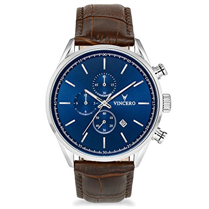 Vincero Men's Chrono S Watch - Blue/Brown with Leather Band