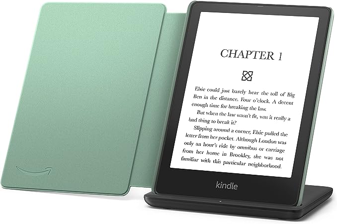 Kindle Paperwhite Signature Edition including Kindle Paperwhite (32 GB) - Black - Fabric Cover - Agave Green, and Wireless Charging Dock