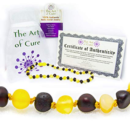 The Original Art of Cure Baltic Amber Teething Necklace - 12-12.5 Inches (raw Lemon/Cherry)