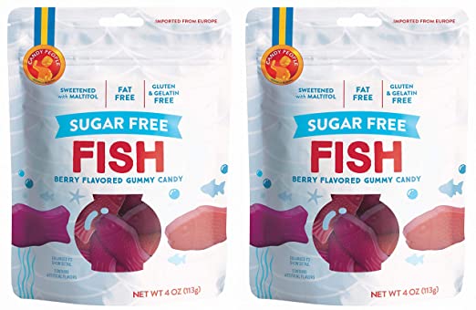 Candy People Sugar-Free Fish Swedish Gummy Candy 4 Ounce – Gluten-Free, Gelatin-Free, and Fat-Free (Pack of 2)
