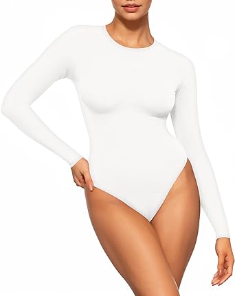 MANGOPOP Long Sleeve Bodysuits for Women Crew Neck Body Suits Clothing