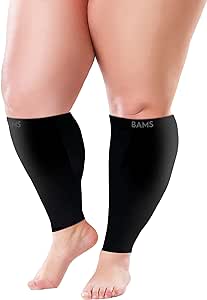 BAMS Plus Size Calf Compression Sleeve for Women & Men, Viscose from Bamboo Extra Wide Leg Support for Shin Splints, Leg Pain Relief and Support, Swelling, Travel (Calf Black, XXL)