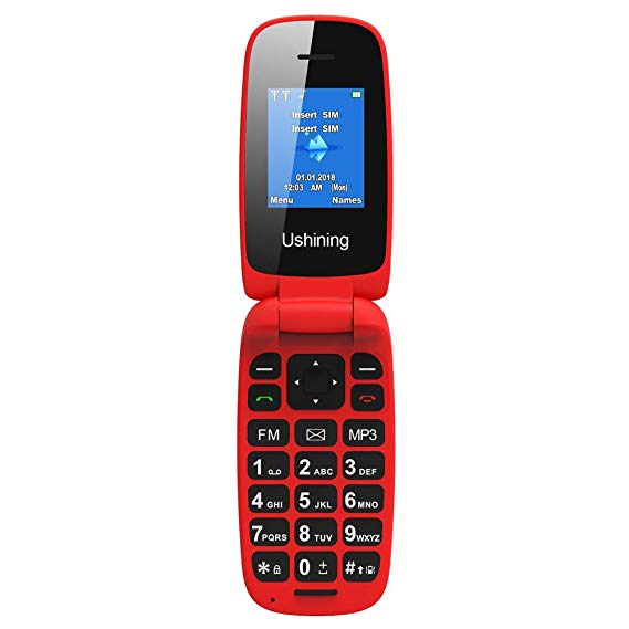 USHINING Red Flip Mobile Phone Big Button Easy to Use,SIM Free Unlocked,Classical & Durable (Red)