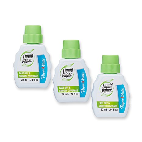 Paper Mate Liquid Paper Fast Dry Correction Fluid, 22ml, 3-Count