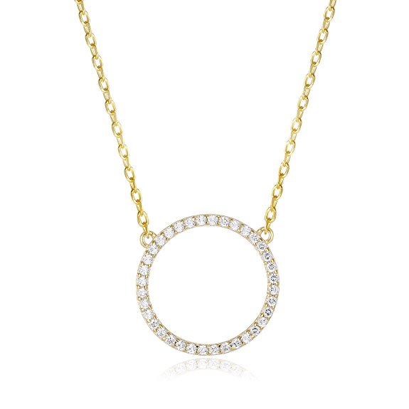 PAVOI 14K Gold Plated Circle of Life CZ Simulated Diamond Circle Pendant Necklace 15-18"