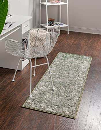 Unique Loom Isabella Collection Area Rug - Adjani (2' x 6' 1" Runner, Green/ Ivory)