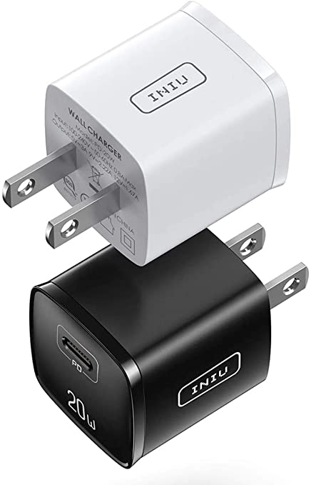 [2 Pack] USB C Charger, INIU Smallest 20W PD Fast Charge Wall Charger, Quick Charge Power Adapter Plug Compatible with iPhone 12 Mini 11 Pro SE XR XS X 8 Samsung S20 Note 20 iPad AirPods Magsafe etc.