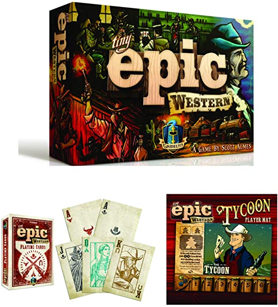 Gamelyn Games - Tiny Epic Western Board Game with The Tycoon Expansion and Extra Deck Cards - Strategy Board Games for Adults in Tiny Box with Wild West Theme - Solo and Multiplayer Game with Epic Fun