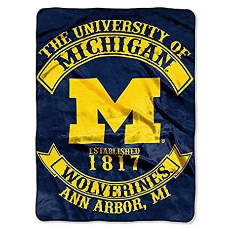 Northwest COL 802 NOR-1COL080200021RET 60 x 80 in. Michigan Wolverines NCAA Royal Plush Raschel Blanket, Rebel Series