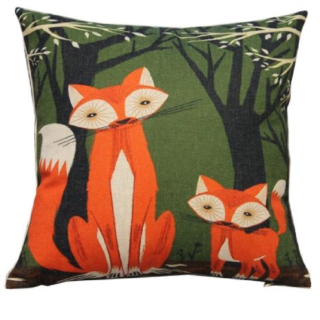 Lovely Animal Fox Throw Pillow Case Decor Cushion Covers Square 18*18 Inch Beige Cotton Blend Linen
