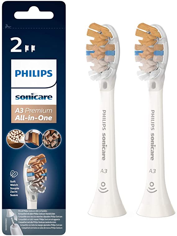 Philips Sonicare Genuine Sonicare A3 Premium All-in-One Brush Head for Complete Care, Pack of 2, White, HX9092/10, 30 g, 2-Count