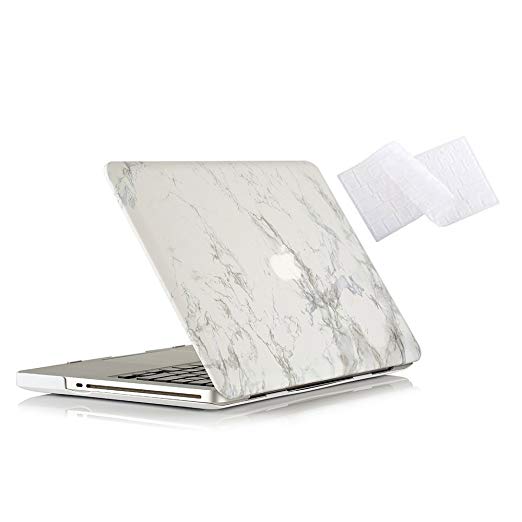 MacBook Pro 15 Case 2011/2010/2009 Release A1286, Ruban Hard Case Shell Cover and Keyboard Skin Cover for Apple MacBook Pro 15 Inch with CD-ROM - White Marble