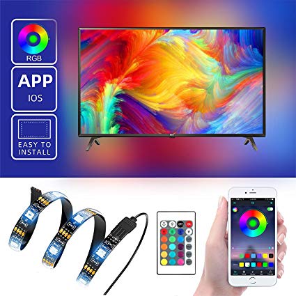 LED strip with APP control, TV backlight, MQZF LED with 6.6 ft RGB neon strip, USB powered, sync switch TV dimming, built-in remote control, TV light kit and interior. Suitable for iOS and Android.