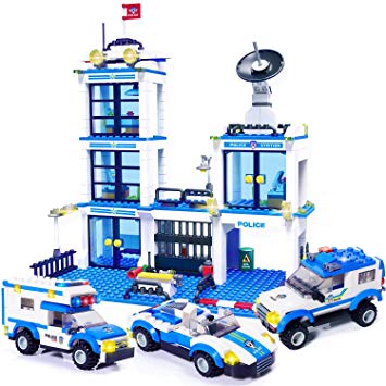 EXERCISE N PLAY 716pcs City Police, City Police Station Building Sets, City Sets, Police Sets with Cop Car & Patrol Vehicles for Boys and Girls (Contain Minifigures)