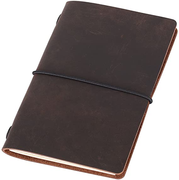 Pocket Travelers Notebook, Refillable Leather Travel Journal for Men & Women, Small Notebook Cover for Field Notes, Moleskine Small 10x15cm, Dark Brown