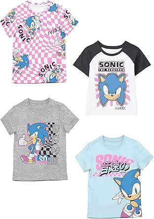 Bioworld Sonic The Hedgehog Sonic Checkers 4-Pack Youth Girls Tees