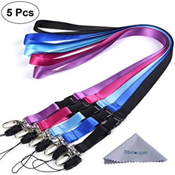 Office Lanyard, Wisdompro 5pcs 22.5 Inch Polyester Lanyard Neck Strap with Oval Clasp and Detachable Buckle for Keys, Keychain, USB, Phones, Camera, ID Name Tag Badge Holder (Assorted Colors)