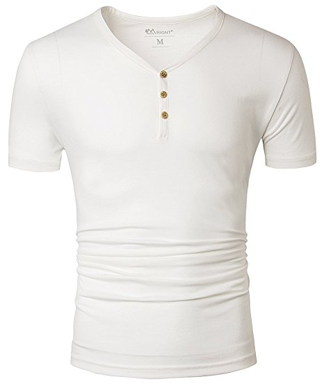 Mrignt Mens Short Sleeve Slim Fit Henley t-shirt with Button