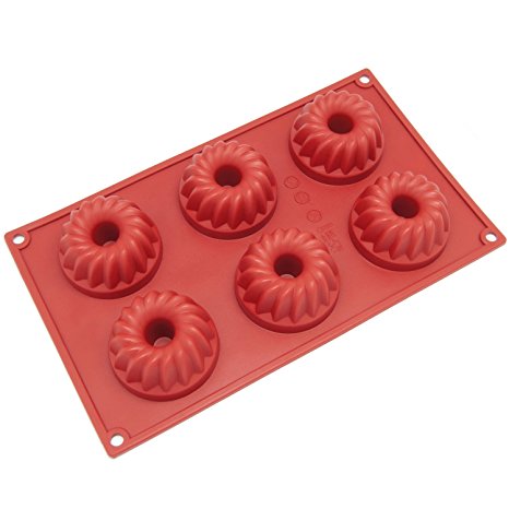 Freshware SL-109RD 6-Cavity Silicone Small Bundt, Coffe Cake, Muffin, Cupcake, Brownie and Cornbread Mold