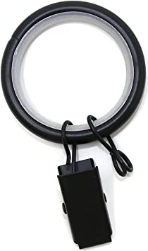 Urbanest 1.25" Quiet Smooth Drapery Curtain Rod Rings for 1" Rod with Clips, Eyelets and Nylon Inserts, 32 Pieces, Matte Black