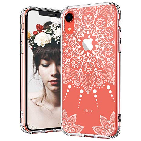 MOSNOVO iPhone XR Case, Clear iPhone XR Case, White Henna Mandala Lace Floral Pattern Clear Design Transparent Back Case with TPU Bumper Protective Case Cover for Apple iPhone XR