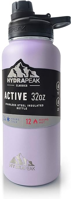 Hydrapeak 32oz Insulated Water Bottle with Chug Lid, Insulated Water Bottle, Thermal Water Bottle 32 Oz, Metal Water Bottle 32 Oz, Leak Proof Stainless Steel Water Bottles with Handle (Orchid)