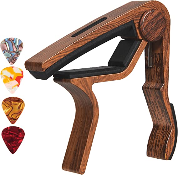 LALAOKS Capo Guitar Capo with Pick Holder for Acoustic and Electric Guitar, Ukelele, Bass, Banjo with Guitar Picks (rose wood)