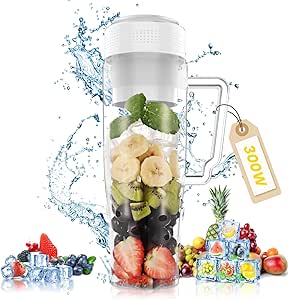 MoKo Portable Personal Blender,300W Blender For Shakes and Smoothie,22 oz Portable Sized Blender with 6 Blades,BPA Free,Cordless,USB-C Rechargeable,Blender for Anywhere,Handle and Straw Lid, Clear