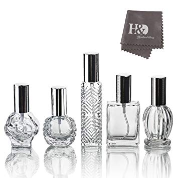 H&D Clear Refillable Glass Perfume Bottle Atomizer Empty for Christmas Gifts Home Decoration Set of 5