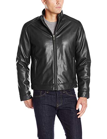 Cole Haan Signature Men's Zip Front Faux Leather Moto Jacket
