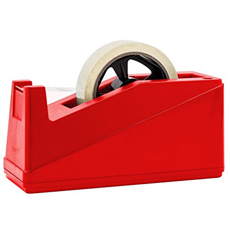 Desktop Tape Dispenser Adhesive Roll Holder (Fits 1" & 3" Core) by Royal Imports with Weighted Nonskid Base, Red