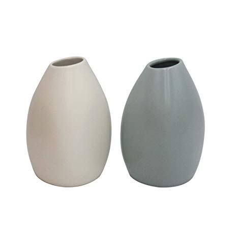 Rivet Modern Stoneware Vases, 2-Piece Set, 5.2"H, White and Blue-Green