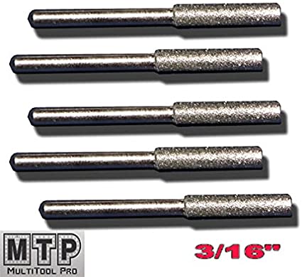 MTP Tm 5pc 3/16" Diamond Chainsaw Sharpener Burr Stone File Fits Dremel 1453 Craftsman Chicago Black & Decker
